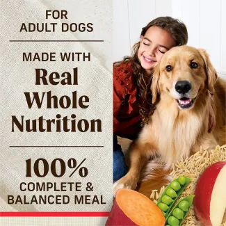 for adult dogs, made with real whole nutrition, 100 percent complete and balanced meal