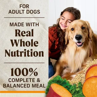 for adult dog, made with real whole nutrition, 100 percent complete and balanced