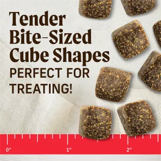 Healthy Bites Beef size shown against a ruler 