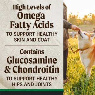 High levels of omega fatty acids, contains glucosamine &amp; condroitin